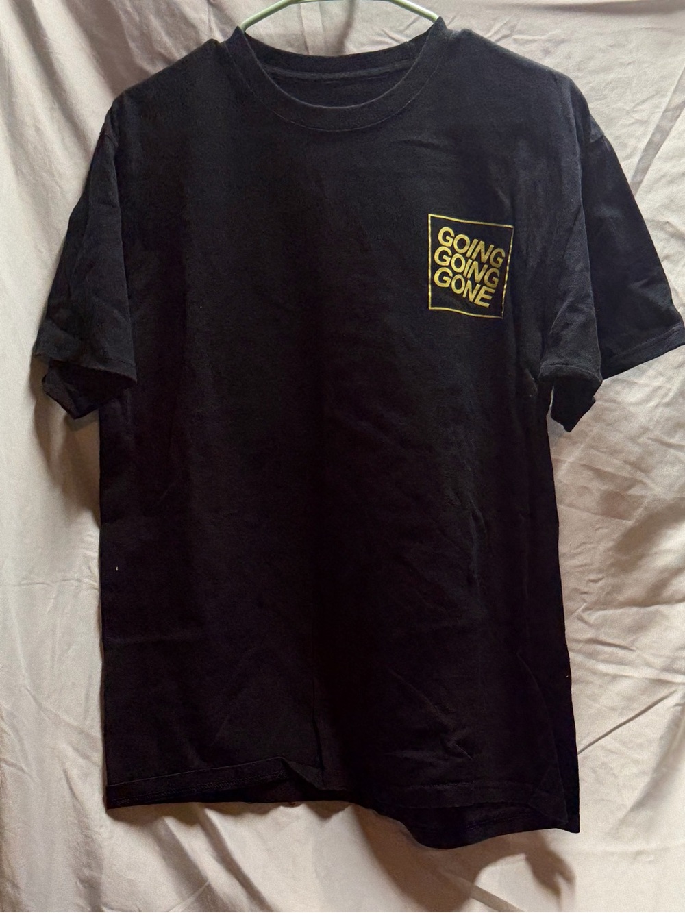 Empyre Black Tee with Yellow 'Going Going Gone' Pocket Graphic